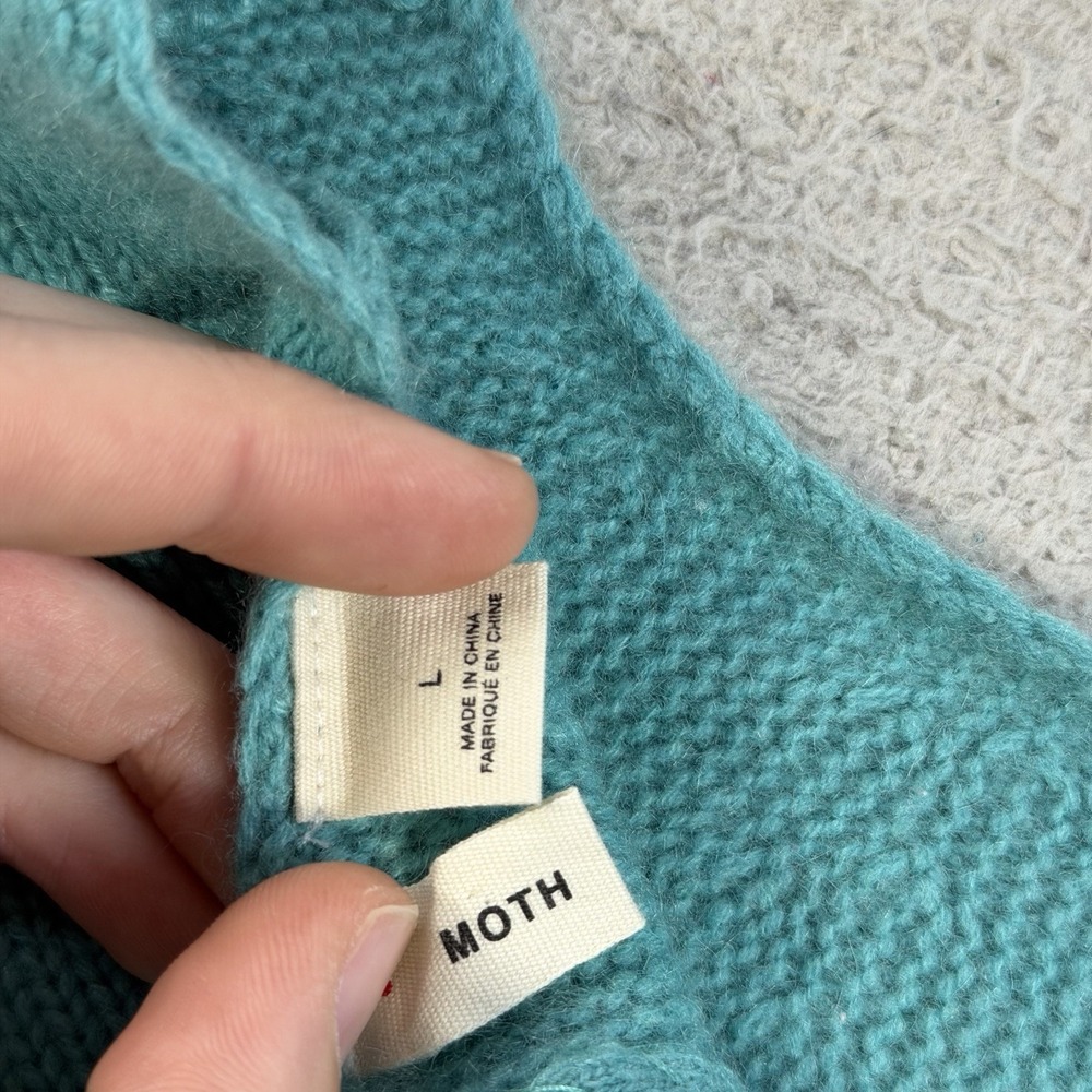 Anthropologie Moth Cardigan Sweater Womens Large Teal 100% Cashmere Button Front - Picture 2 of 7